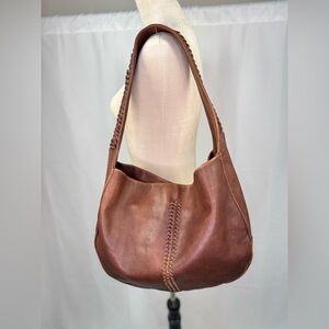 Brown Leather Shoulder Bag with Curved Shape